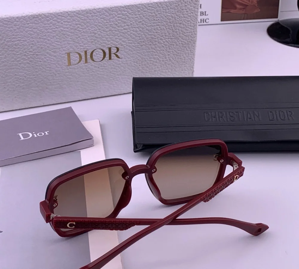 Dior Burgundy Square Frame Sunglasses with Logo Detail